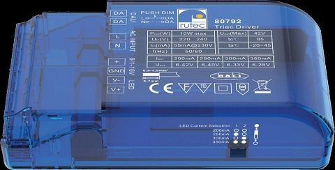 rutec DALI/Push/Triac/1-10V Dimm-Aktor 220-240V 200/250/300/350 mA 10W, 80792