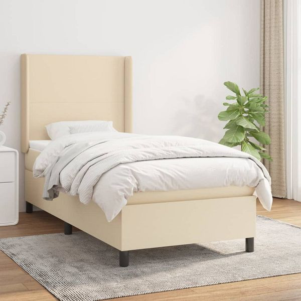 vidaXL Boxspringbett mit Matratze Creme 90x200 cm Stoff, 3131246