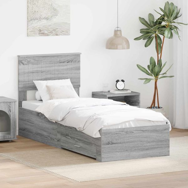 vidaXL Bettrahmen Graue Sonoma und Silber 75 x 190 cm Holzwerkstoff, 3410963