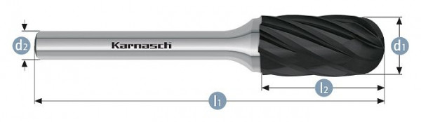 Karnasch Hartmetall-Frässtift Black-Tec beschichtet WRC/ HP-7 d1=16 / l2=25 / d2=6 / l1=70mm, 115025120