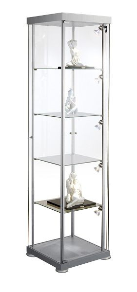 Kerkmann Quadratvitrine expoline, B 425 x T 425 x H 1800 mm, transparent/alusilber, 40376082