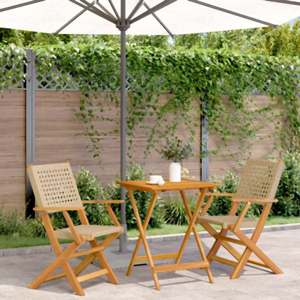 vidaXL 3-tlg. Bistro-Set Beige Poly Rattan und Massivholz, 3281804