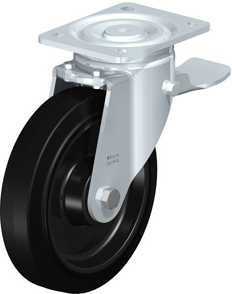 Blickle LH-POEV 200KD-ST Stahlblech-Lenkrolle, Schwerlast-Ausführung, mit Anschraubplatte & Feststeller, Elastik-Vollgummi, Schwarz, 692764