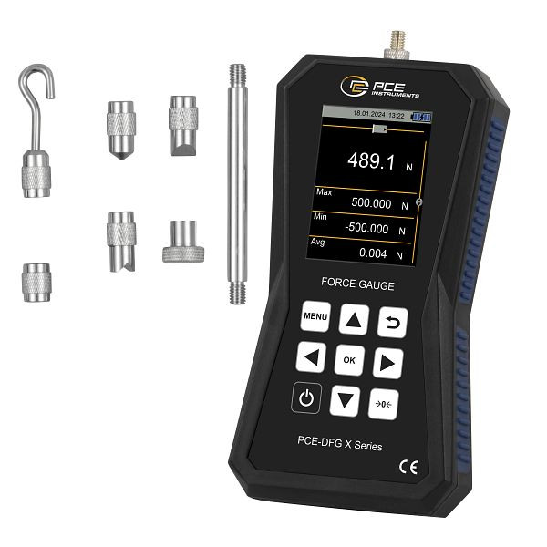 PCE Instruments Kraftmessgerät, Messbereich 0 bis 500 N, Einheiten kPa, kg, g, ft, N, lb, t, kN, Pa, Nm, Ncm, PCE-DFG 500 X
