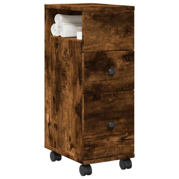 vidaXL Badschrank Schmal mit Rollen Räuchereiche Holzwerkstoff, 855236