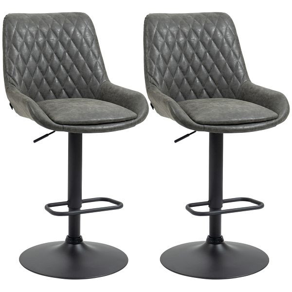 HOMCOM Barhocker Küchenhocker Designhocker, höhenverstellbar, mit Fußstütze, 51 cm x 59 cm x 117 cm, Dunkelgrau + Schwarz, VE: 2 Stück, 835-871V00CG