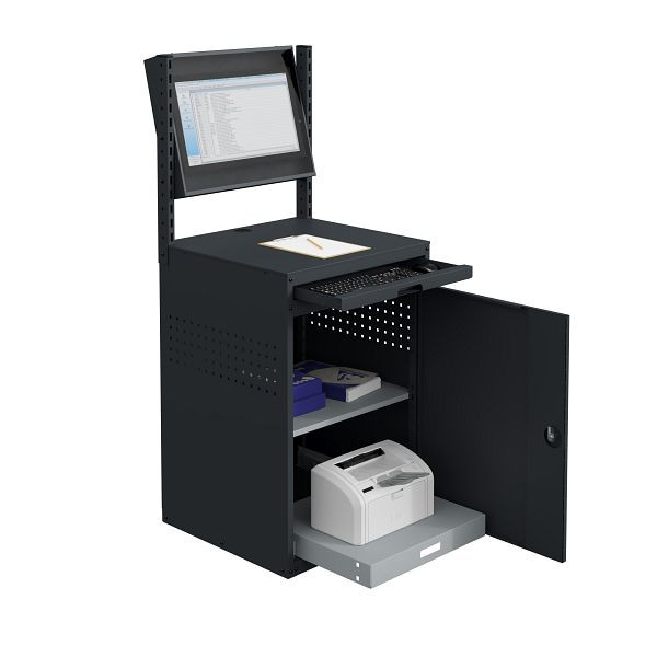 SOFAME Computerschrank MODULINFO B695 x T 660 x H 1005 mit neigbarem Monitorgehäuse und ausziehbarem Ablageboden, Lichtgrau RAL 7035, W040010029GCGC