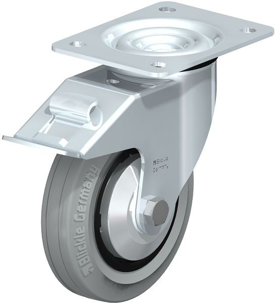 Blickle LE-VPP 150G-FI-SG-FA Stahlblech-Lenkrolle mit Anschraubplatte & Feststeller, Vollgummi, Schwarz, 749722