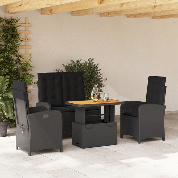 vidaXL 4-teilig Garten-Essgruppe mit Kissen Schwarz Poly Rattan, 3277335