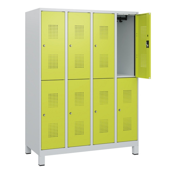 C+P Doppelstöckiger Spind Evolo PLUS, Füße, 8 Fächer, 1630x1200x500mm, 7035/0024, Zylinderschloss, 0493105-40 S10042