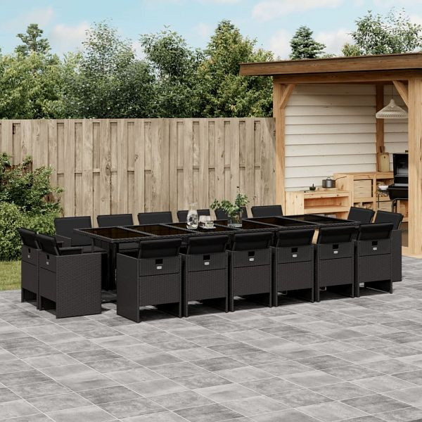 vidaXL 17-teilig Garten-Essgruppe mit Kissen Schwarz Poly Rattan, 3277830