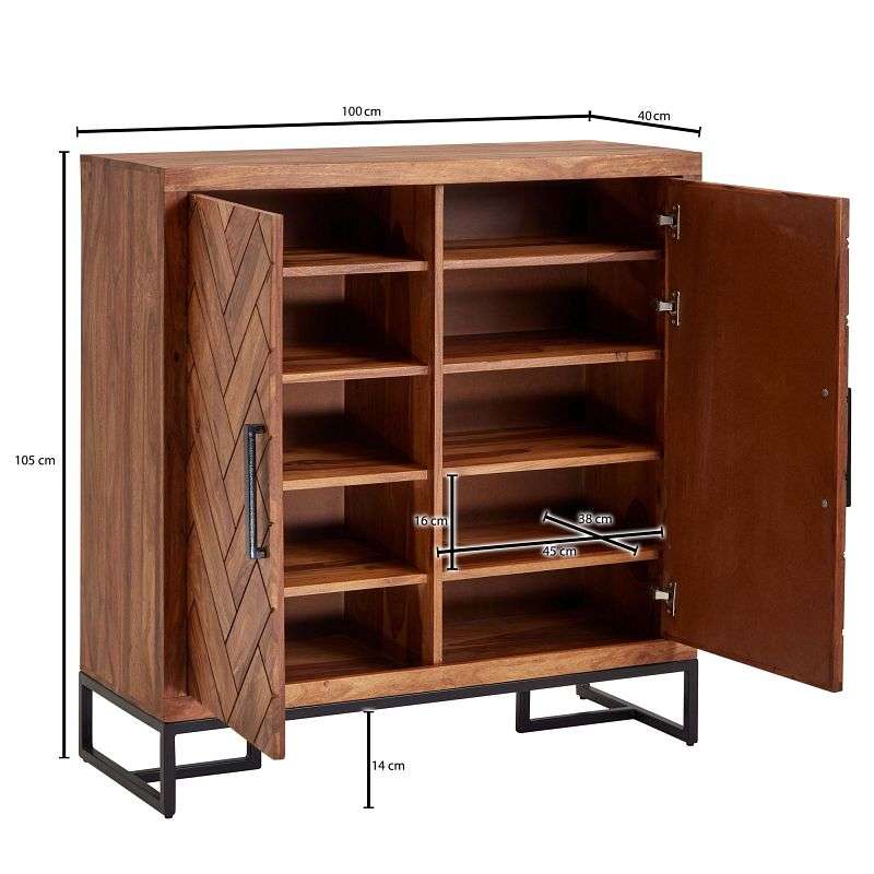 Wohnling Schuhschrank Sheesham Massivholz 100x105x40 cm Schuhregal Geschlossen Design Schuhkommode Flurschrank mit Ablage WL6.530 günstig versandkostenfrei online kaufen: große Auswahl günstige Preise