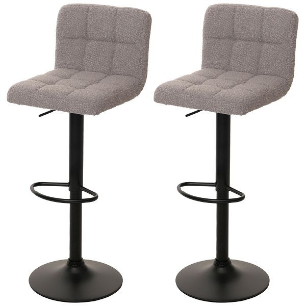 Mendler 2er-Set Barhocker HWC-G87, Tresenhocker Barstuhl, höhenverstellbar drehbar, Stoff Boucle (450g/m²) FSC®, grau, 108855