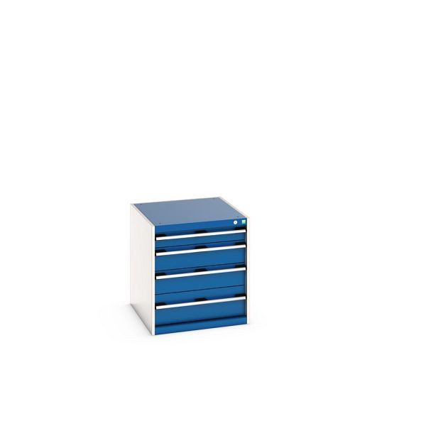 bott cubio Schubladenschrank bestückt, mit 4 Schubladen, BxTxH: 650x750x700mm, RAL 7035/5010, Enzianblau, 40027005.11V