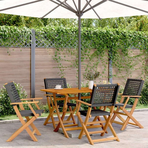 vidaXL Gartenstühle 4 Stück Klappbar Schwarz Poly Rattan & Massivholz, 3214556