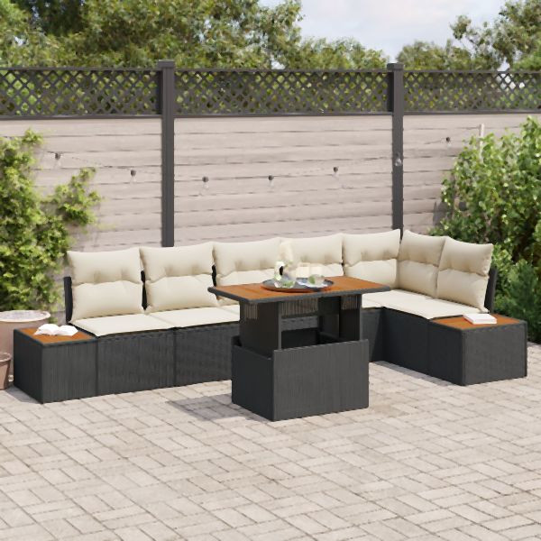 vidaXL Garten Sofa Set Set von 7 Beige Poly-Rattan 4-Sitzer Outdoor Sofa, 3350074