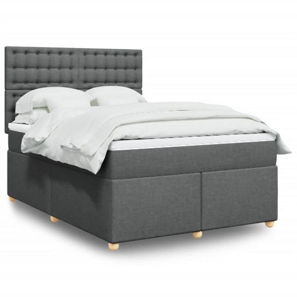 vidaXL Boxspringbett mit Matratze Dunkelgrau 140x190 cm Stoff, 3291290