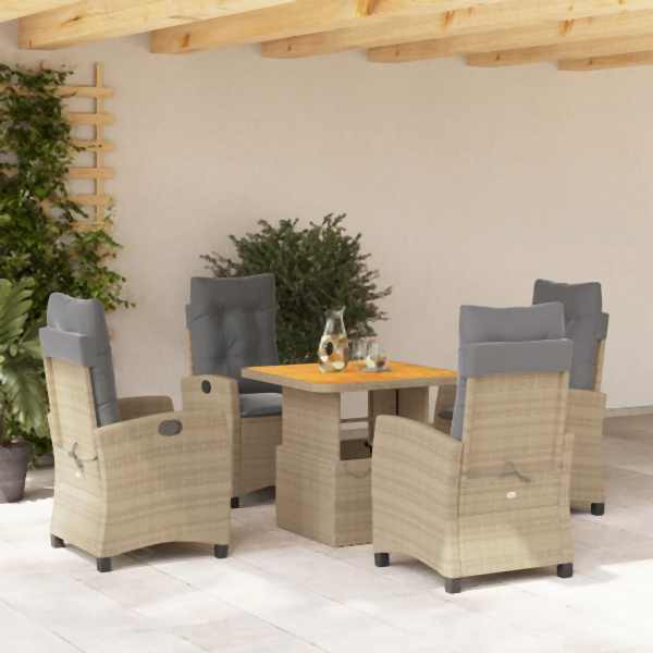 vidaXL 5-tlg. Garten-Essgruppe mit Kissen Beige Poly Rattan, UV-beständig, 3277422