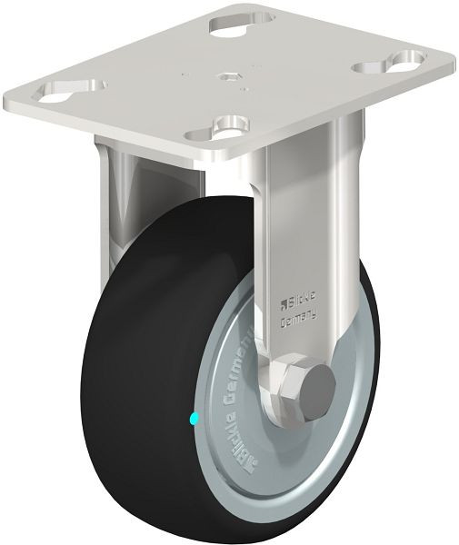 Blickle BKPXA-PATH 80KD-FK Edelstahl-Apparate-Bockrolle mit Anschraubplatte, Thermoplastisches Polyurethan, Grau, 760733