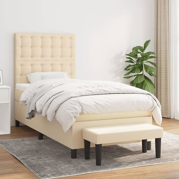 vidaXL Boxspringbett mit Matratze Creme 100x200 cm Stoff, 3136898