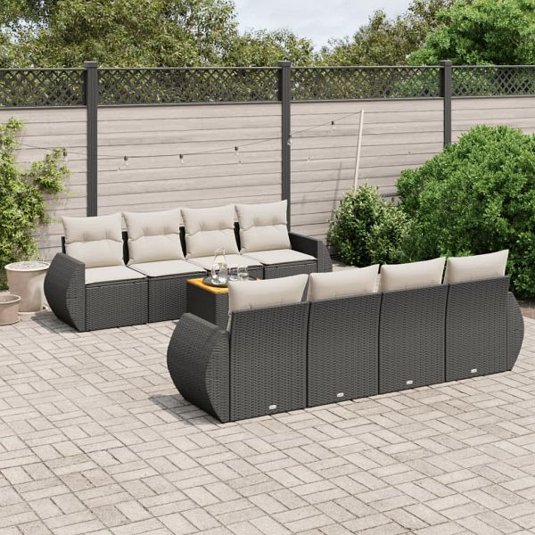vidaXL 9-teilig Garten-Sofagarnitur mit Kissen Schwarz Poly Rattan, 3257253