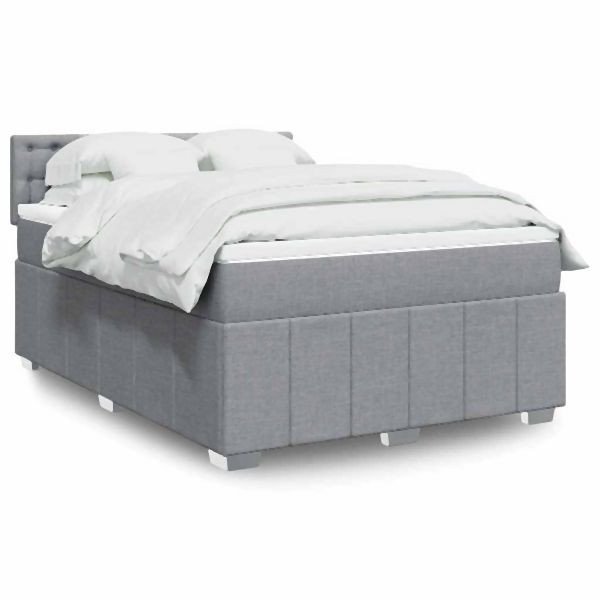 vidaXL Boxspringbett mit Matratze Hellgrau 140x200 cm Stoff, 3287105