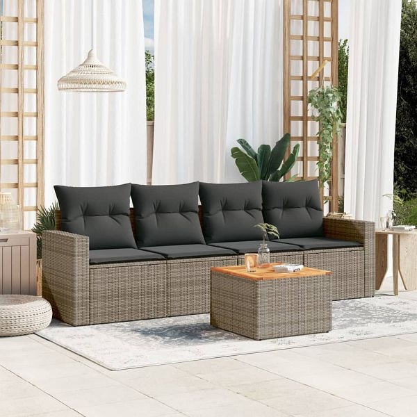 vidaXL 5-teilig Garten-Sofagarnitur mit Kissen Grau Poly Rattan, 3256333