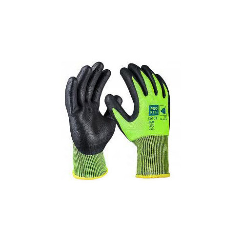 PRO FIT Nitril-Schnittschutzhandschuh Level 5 mit HPPE/Glas-Faser, neongrün / schwarz, Größe: 8, VE: 12 Paar, 867-8