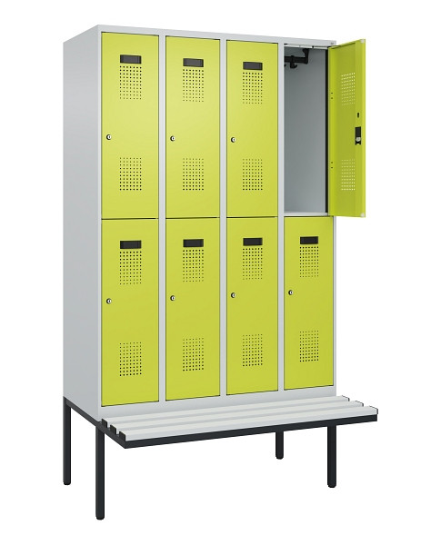 C+P Doppelstock-Spind Evolo PLUS, Bank, 8 Fächer, 2120x1200x815mm, 7035/0024, Zylinderschloss, Sitzfläche Kunststoff, 0493407-40 S10123