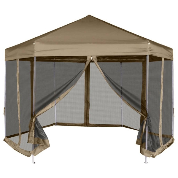 vidaXL Faltpavillon mit Seitenwänden Sechseckig 3,6x3,1m Taupe 220g/m², 362013