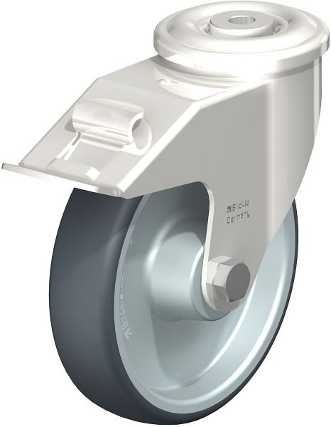 Blickle LEXR-TPA 160XR-FI Edelstahl-Lenkrolle mit Rückenloch & Feststeller, Thermoplastisches Gummi-Elastomer, Grau, 754540