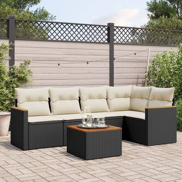 vidaXL 6-teilig Garten-Sofagarnitur mit Kissen Schwarz Poly Rattan, 3258353