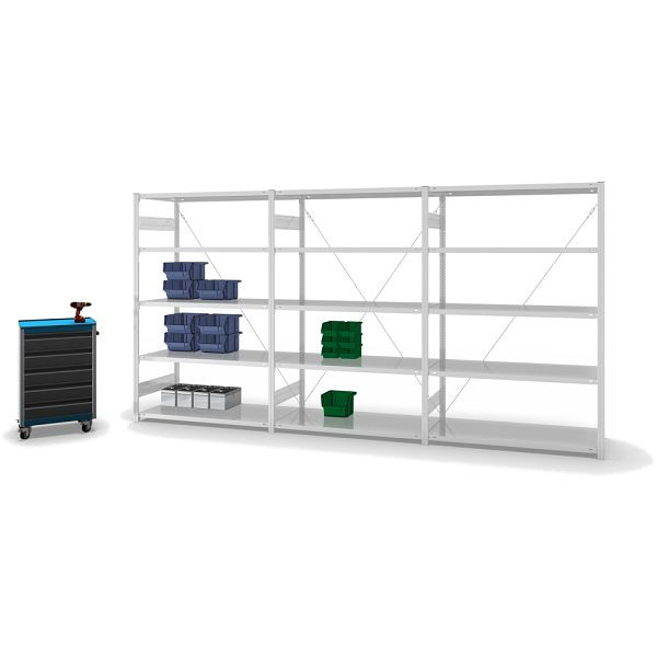hofe Fachboden-Grundregal, 2000x600x1300 mm, 5 Fachebenen, RAL 7035, 190 kg Fachlast, 1600 kg Feldlast, einseitige Bedienung, HKG20613XL