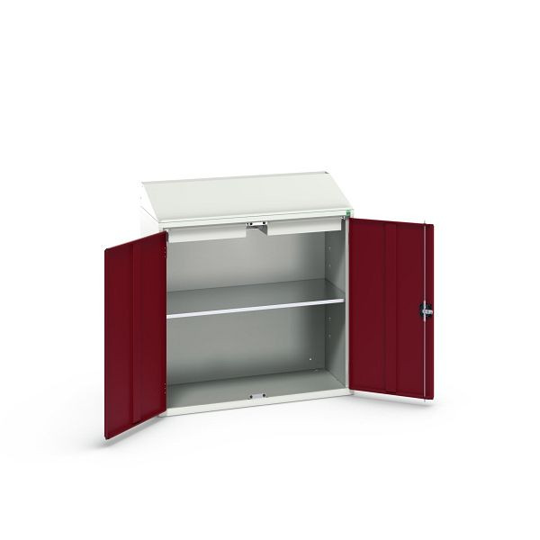 bott verso Economy Pult, mit 1 Fachboden und 2 Schubladen, BxTxH: 1050 x 550 x 1130 mm, Lichtgrau / Purpurrot, 16929212.24