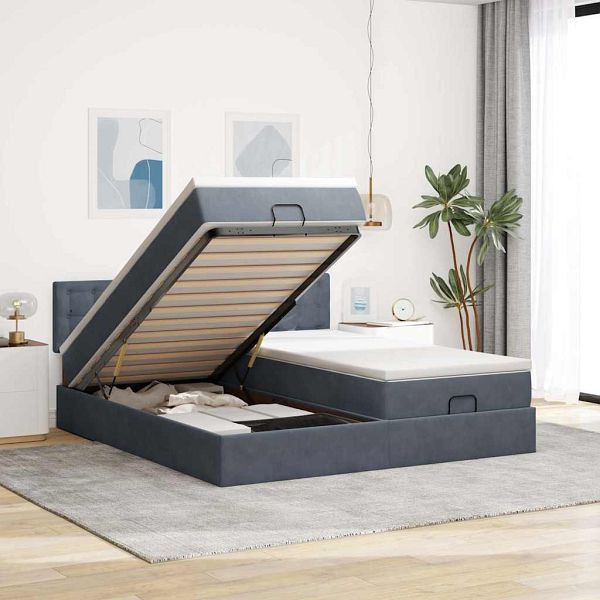 vidaXL Ottoman-Bett mit Matratzen & LEDs Dunkelgrau 160x200 cm Samt, 3312954