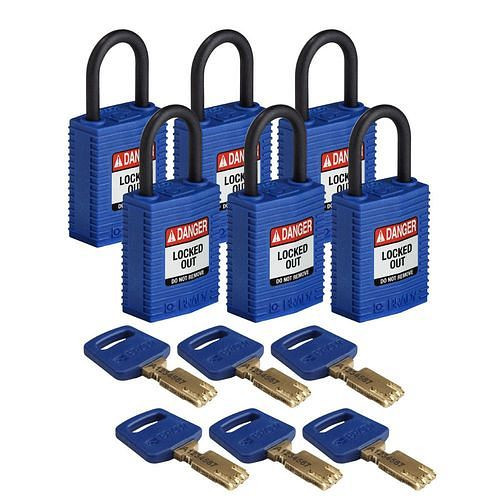 Brady Vorhängeschlösser SafeKey, Nylon, VE: 6 Stück, lichte Bügelhöhe, 25,40 mm, blau, 311827