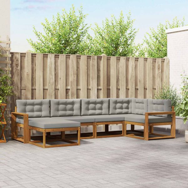 vidaXL Outdoor-Sofagarnitur mit Kissen 6-teilig Natürlich und Hellgrau, 3367829