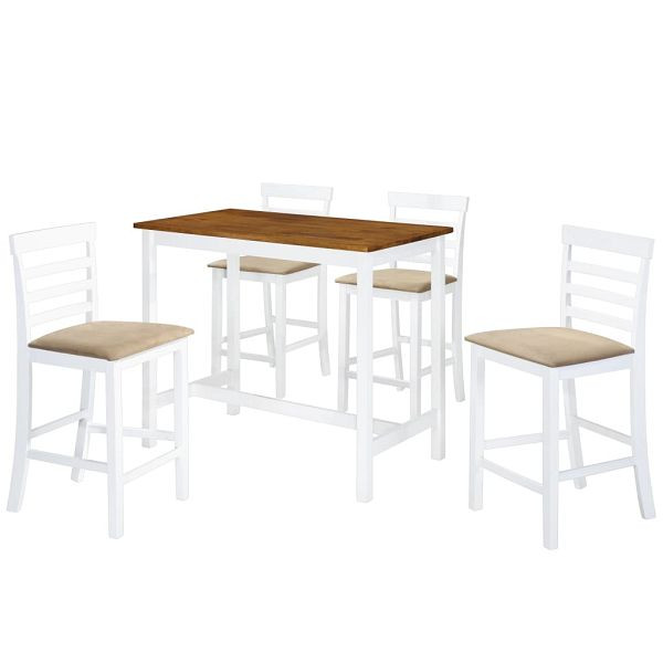 vidaXL Bartisch mit Stühlen 5-teilig Massivholz Braun und Weiß, 275234