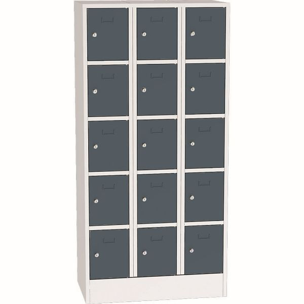 Deskin Schließfach-Stahlschrank SYSTEM SP1 COLOR, Korpus Lichtgrau RAL 7035, Türen Blaugrau RAL 7031, H 1850 x B 900 x T 500 mm, Zylinderschloss, 282165