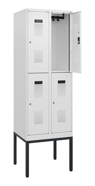 C+P Doppelstock-Spind Evolo PLUS, Gestell, 4 Fächer, 1950x600x500mm, 9016/9016, Zylinderschloss, 0493305-20 S10055