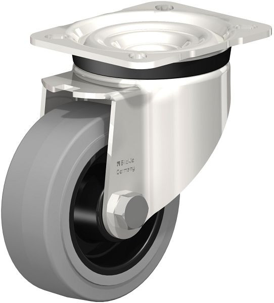 Blickle LKX-POEV 100XR-1-SG Edelstahl-Schwerlast-Lenkrolle mit Anschraubplatte, Elastik-Vollgummi, Grau, 758430