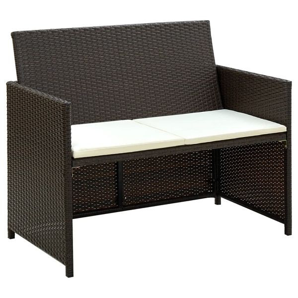 vidaXL 2-Sitzer-Gartensofa mit Polstern Braun Poly Rattan, 43911