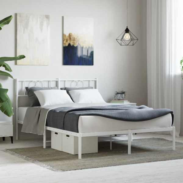 vidaXL Bettgestell mit Kopfteil Metall Weiß 140x190 cm, 355512