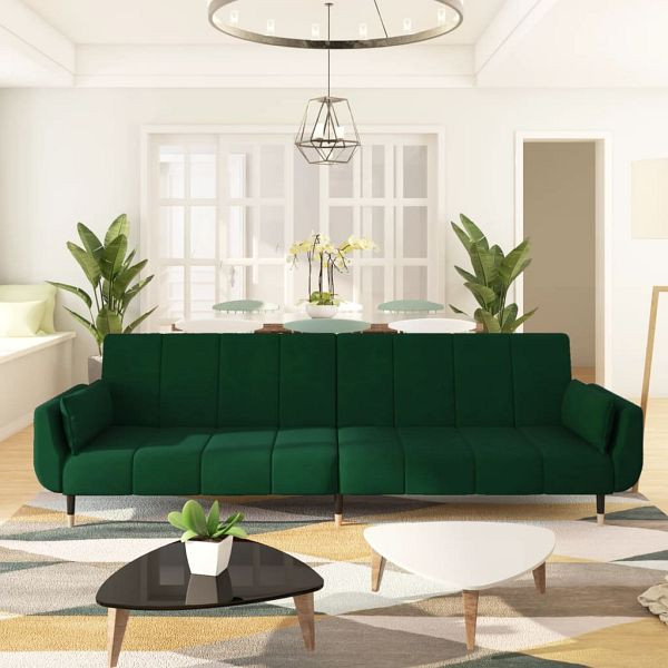 vidaXL Schlafsofa 2-Sitzer mit 2 Kissen Dunkelgrün Samt, 337584