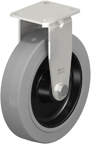 Blickle BX-POEV 200XR-1-SG Edelstahl-Bockrolle mit Anschraubplatte, Elastik-Vollgummi, Grau, 642884