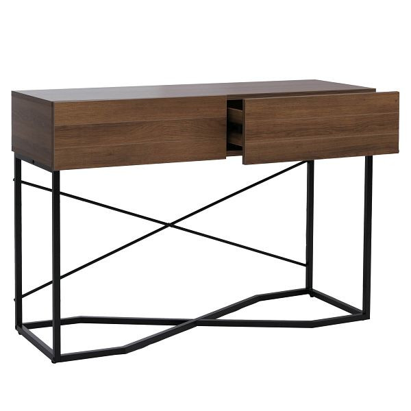 Mendler Konsolentisch HWC-P47, Telefontisch Beistelltisch Ablagetisch, Schublade Melamin Industrial 81x120x40cm, braun, 139885