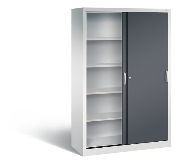 C+P Schiebetürenschrank Acurado, H1950xB1200xT500mm, Farbe: Lichtgrau / Schwarzgrau, Bügelgriff, 5 OH, 2050-00 S10163