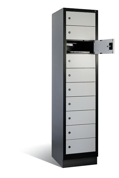 C+P Schließfachschrank Evolo, H1850xB420xT500mm, Farbe: Schwarzgrau / Weißaluminium, mit Steckdosenleiste, 48020-1210 S10180