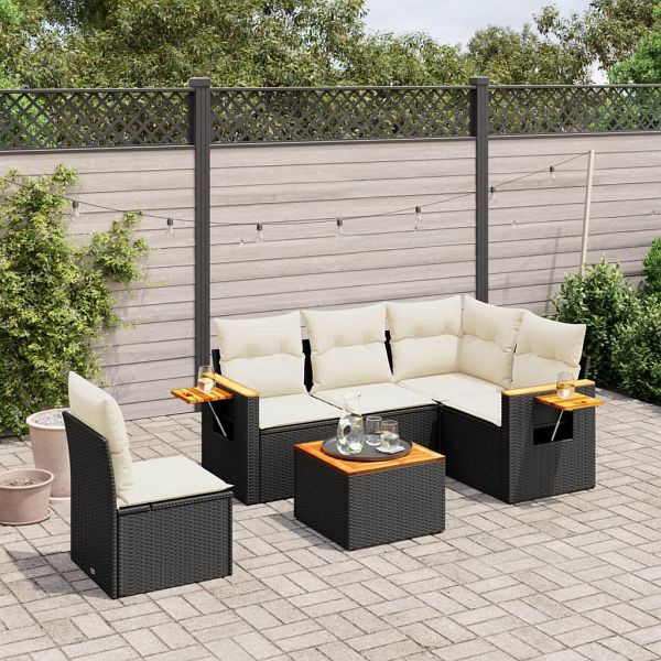 vidaXL 6-teilig Garten-Sofagarnitur mit Kissen Schwarz Poly Rattan, 3259221