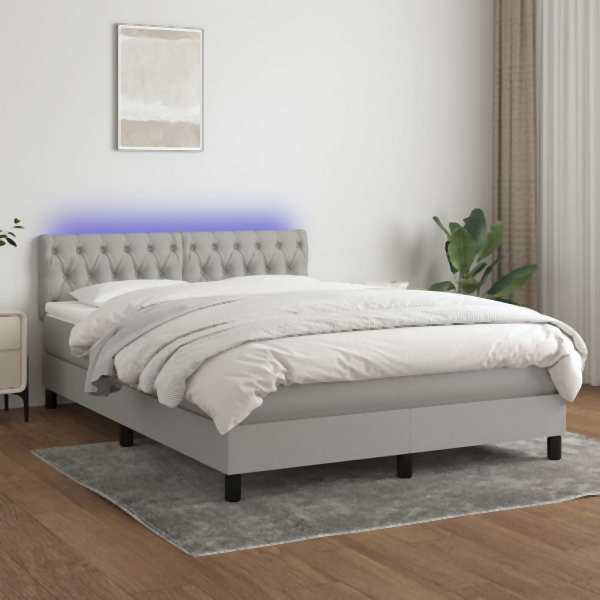 vidaXL Boxspringbett mit Matratze & LED Hellgrau 140x200 cm Stoff, 3133397